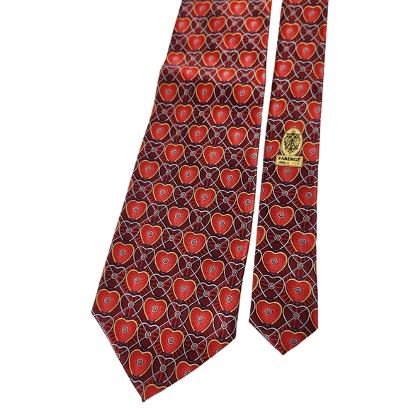 Fabergé 100% Silk Heart Design Mens Necktie Red Blue Gold Evening Wedding - Picture 3 of 6